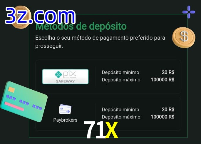 O cassino 71X oferece uma grande variedade de métodos de pagamento